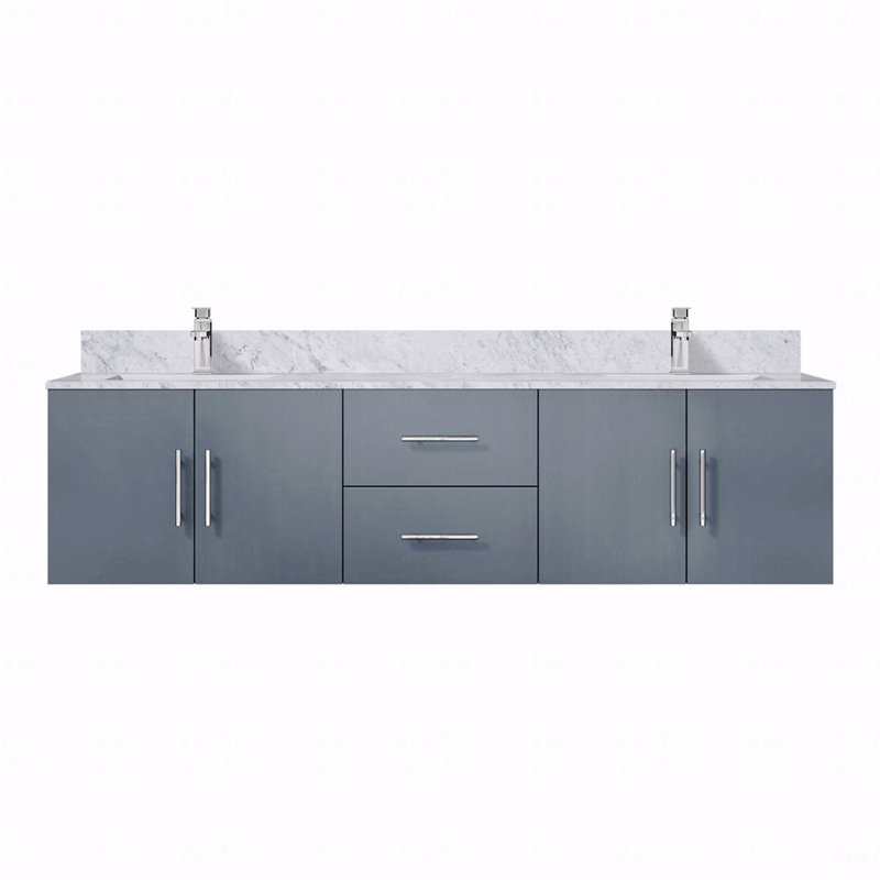 Ensemble de meuble-lavabo double 72 po x 22 po avec plateau en marbre de Carrare et robinet, Gris, 72"