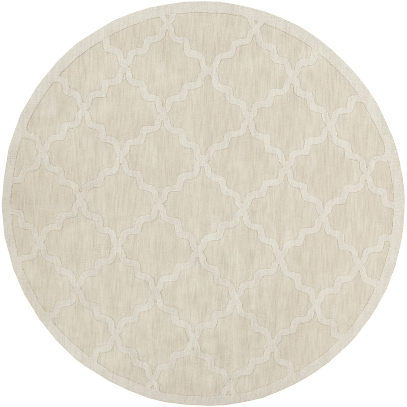 Tapis géométrique beige en laine fabriqué à la main Romina, Rond 6 pi