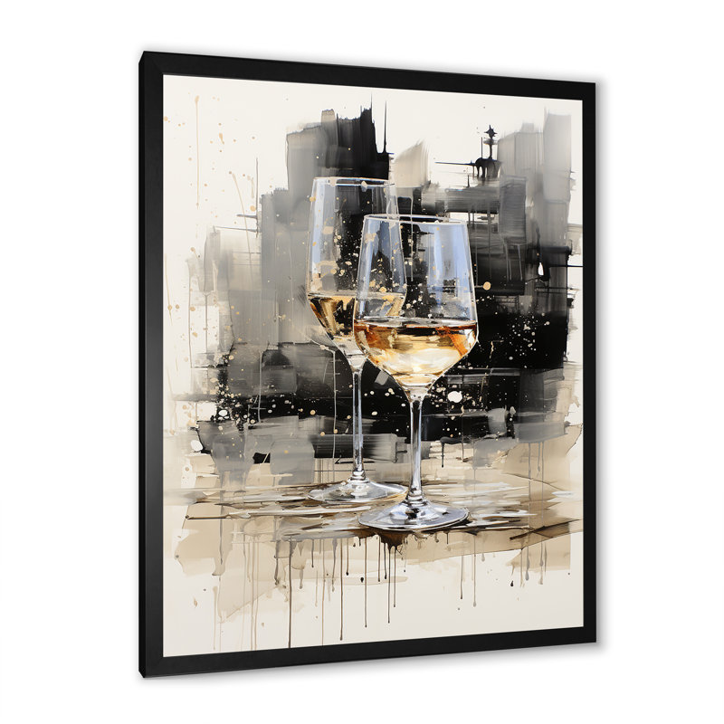 Black And White Champagne Glass Essence II - Champagne Wall Art, 32" H x 24" W x 1" D, Black Single Picture Framed