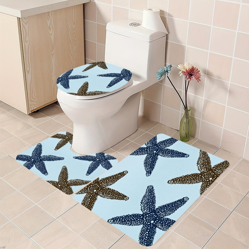 Ensemble de 3 tapis de bain bleu marine et brun Starfish