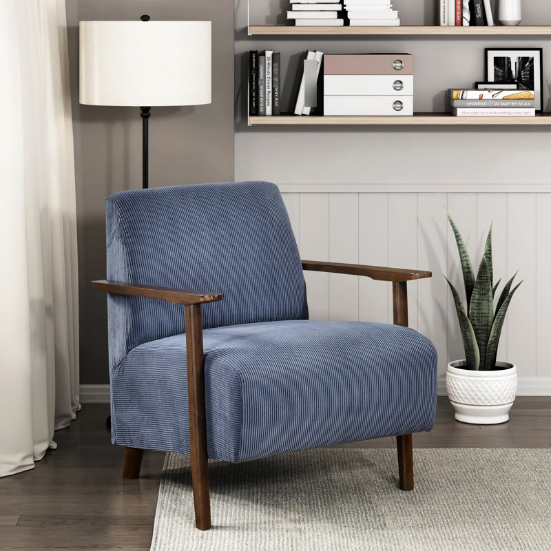 Chaise de salon moderne en velours côtelé bleu, structure en bois massif et rembourrage en velours côtelé bleu, Bleu