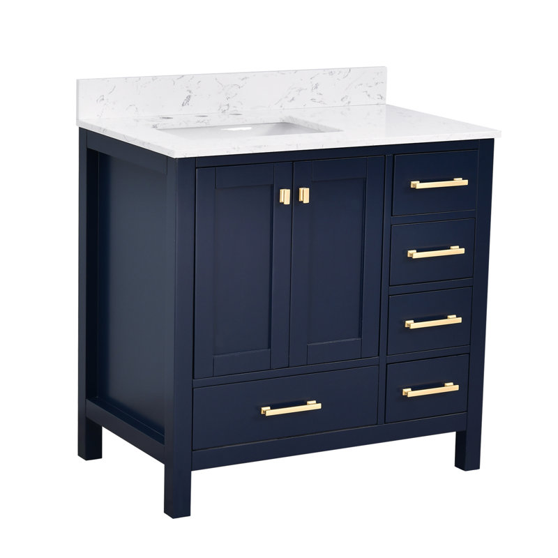 Render 36 In. W X 22 In. D Single Bathroom Vanity With Engineered Top, Blue