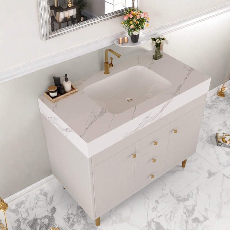 Inch Vanity Cabinet and Sink with Storage, Modern Freestanding Bathroom Vanity