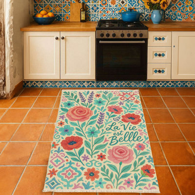 Tapis pastel à motif floral français "La Vie Est Belle"