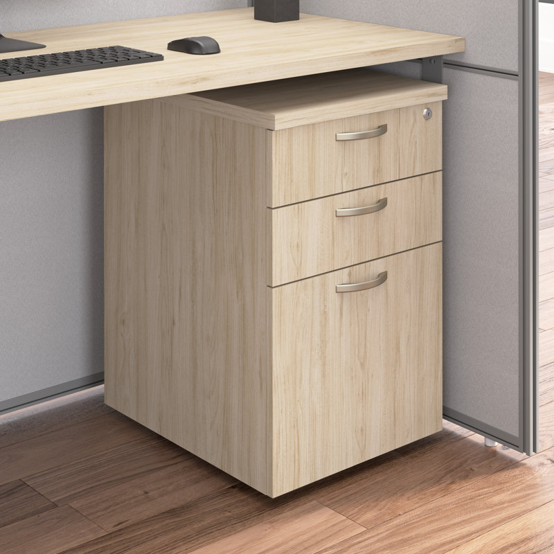 Office In An Hour 16''W 3 -Drawer Mobile File Cabinet, Natural Elm