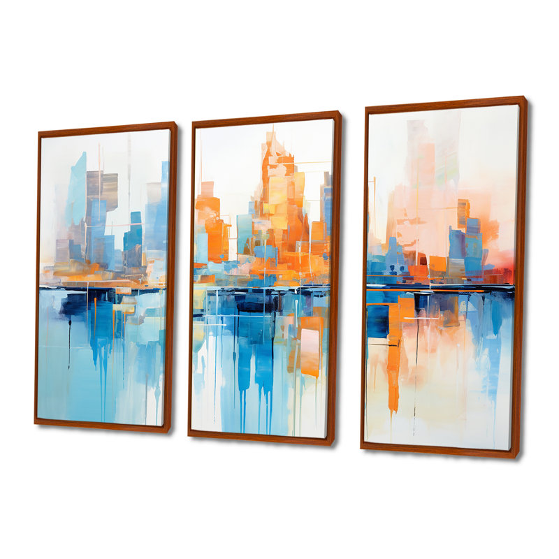 Copper - ensemble d'art mural abstrait paysage, Cadre flottant brun, H 32 po x l 48 po x P 1 po