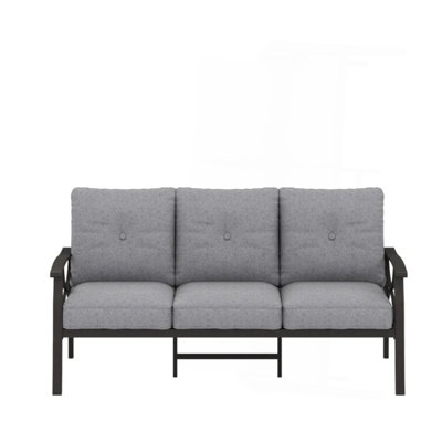 70” All-Weather Metal 3-Seat Patio Sofa, Khaki Frame With Cushions