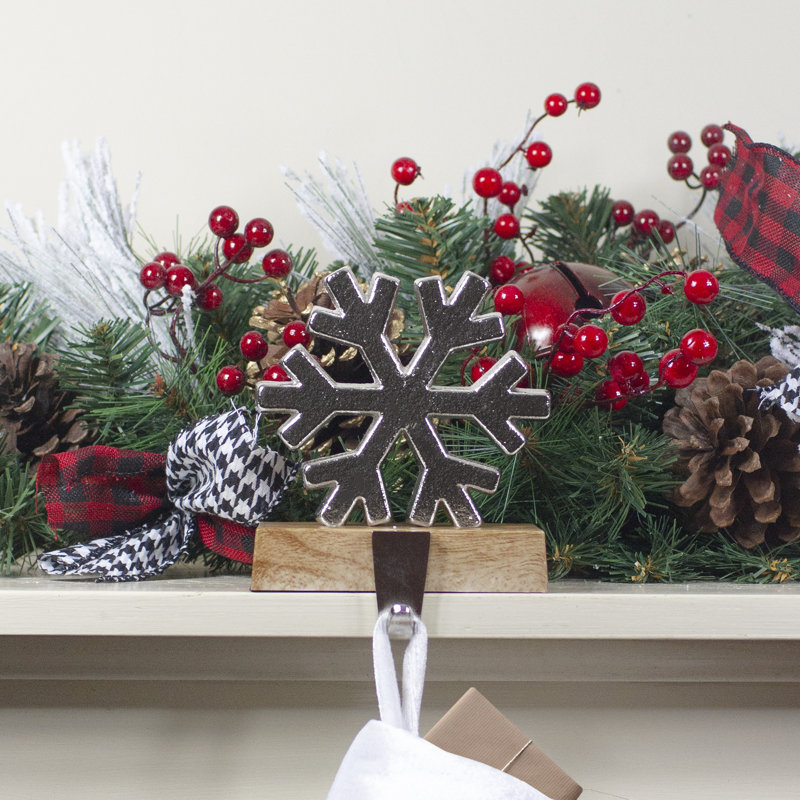 Silver Snowflake on Wood Look Base Christmas Stocking Holder