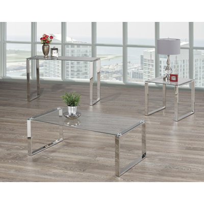 Vester 3 - Piece Glass Top Living Room Table Set