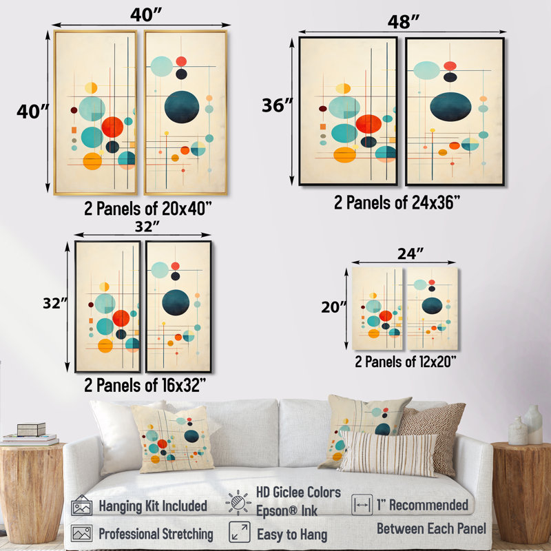 Cordis - impressions abstraites sur toile de style Mid-Century, Noir, H 36 po x l 48 po, Impression encadrée flottante