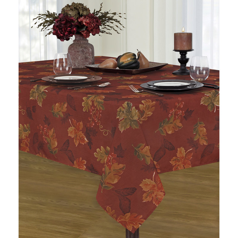 Coello Floral Thanksgiving Tablecloth, 84" L x 60" W, Brick