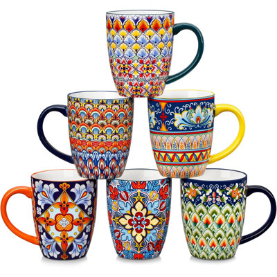 Ensemble de 6 grandes tasses à café 16 oz en céramique avec poignée pour café au lait 16 oz