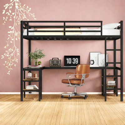 Lit mezzanine en métal peu encombrant avec bureau, structure simple TG pour chambre à coucher