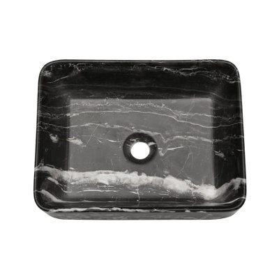 Lavabo de salle de bain vasque rectangulaire en céramique noire L 19 po x l 15 po COUOKO