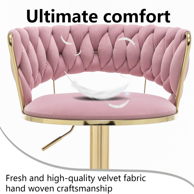 Swivel Bar Stools Set Of 4, Counter Height Bar Stools With Low Back, Velvet Adjustable Height Barstools, Gold Bar Stools For Kitchen Island, Pub