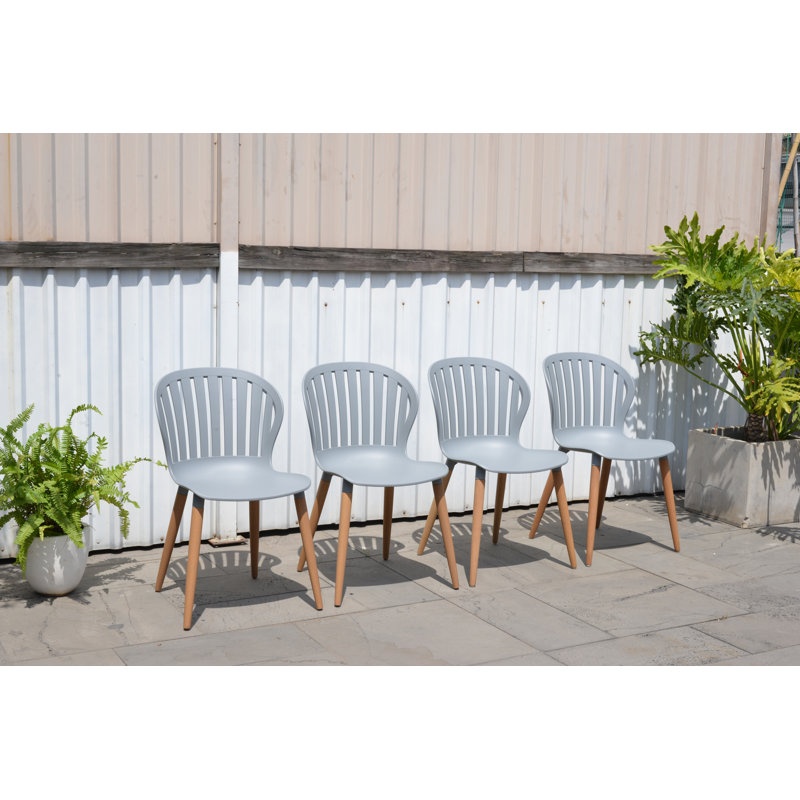 Chaises de salle à manger d'extérieur 100% bois Amazonia, Bois foncé, Chaise grise