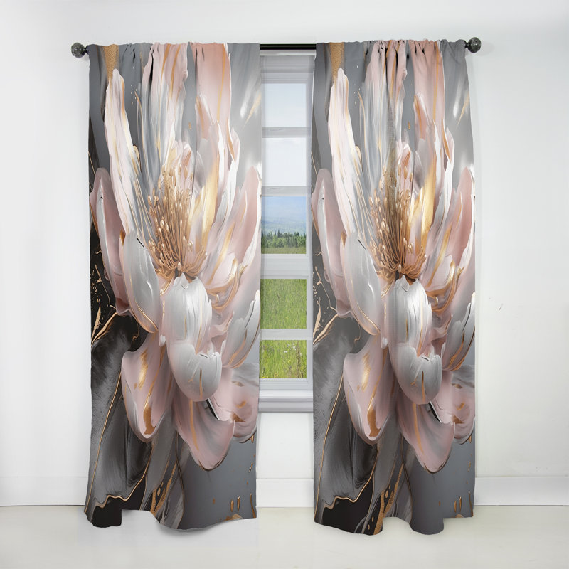 Marble Pink Gold Peony Flower III - Floral Velvet Curtain - 1 Panel, 52" W x 90" L