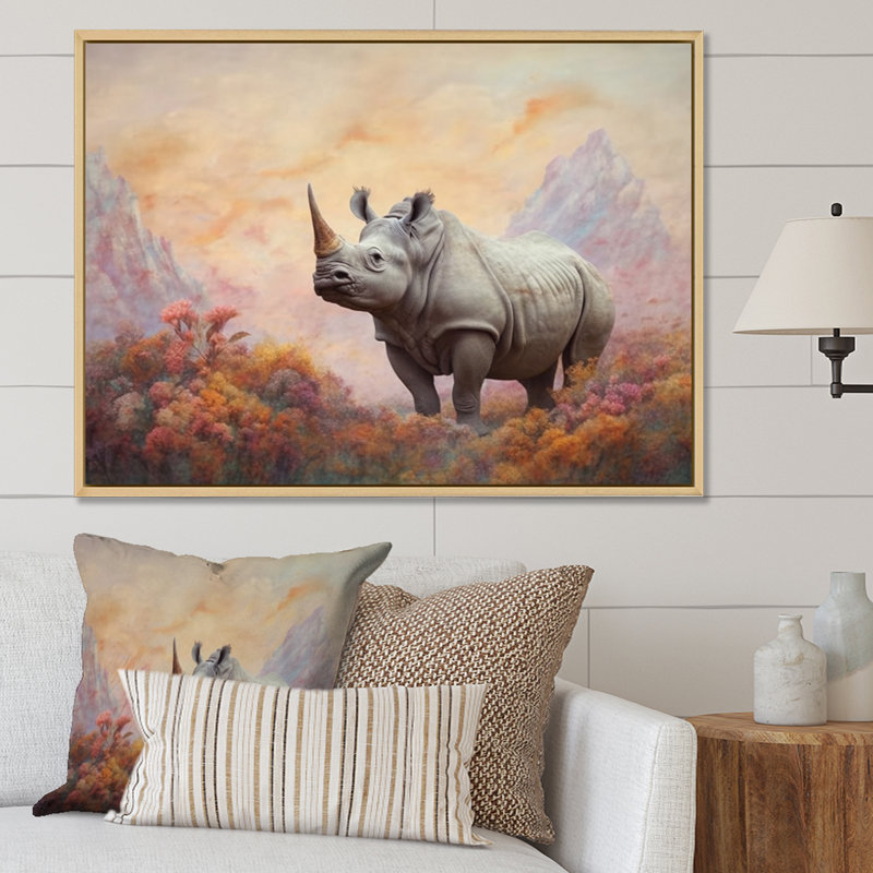Wild Rhinoceros I sur impression sur toile, H 24 po x l 32 po x P 1 po, Cadre naturel flottant
