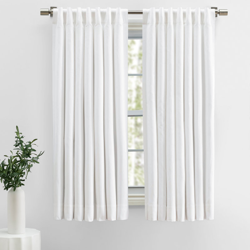 Rossa Premium 100% Cotton Herringbone Room Darkening Rod Pocket w/ Back Tabs Single Curtain Panel, White, 48" W x 108" H