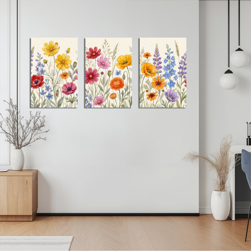 Ensemble de 3 tableaux sur toile à motifs floraux pour la décoration du salon, H 18 po x l 36 po
