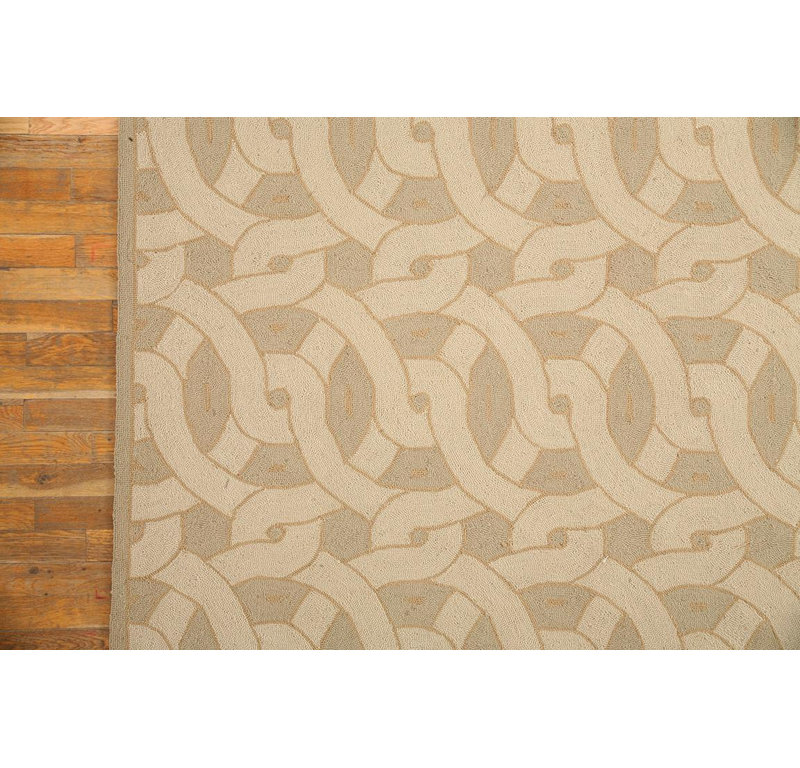 Beige Interlocking Circle Contemporary American Hooked Rug 10'x14' Wool Carpet