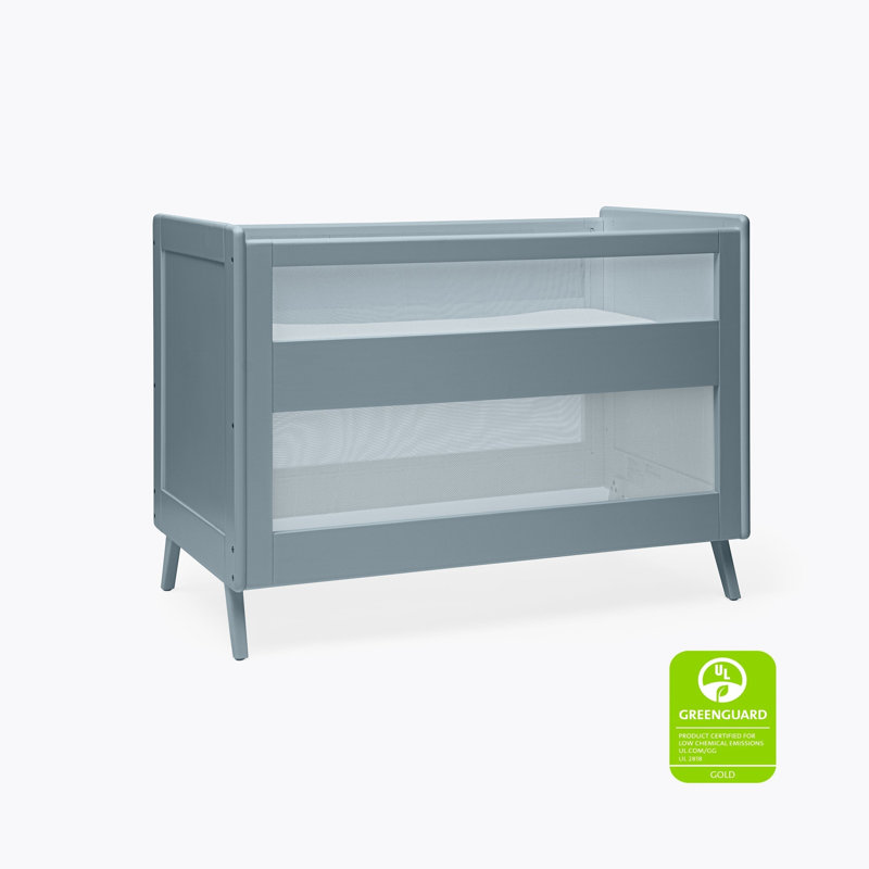 HALO 3-in-1 Breathable Mesh Convertible Crib with Toddler Bed Conversion Kit, Slate Blue