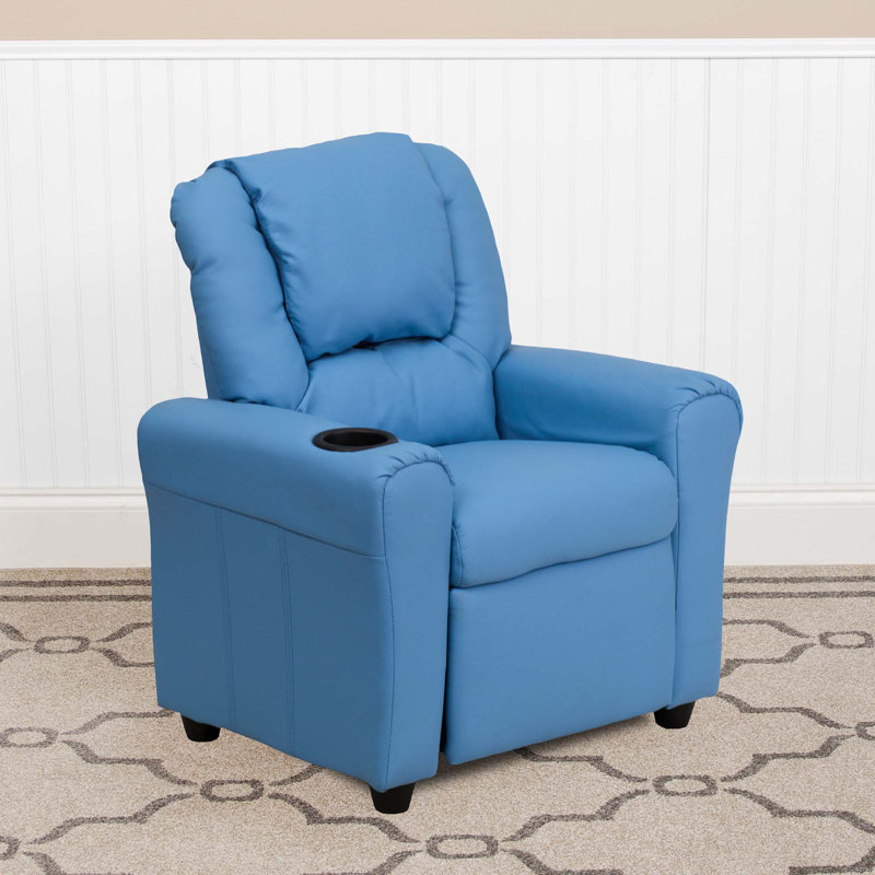 Forman LeatherSoft Contemporary Kids Recliner with Cup Holder and Headrest, Light Blue