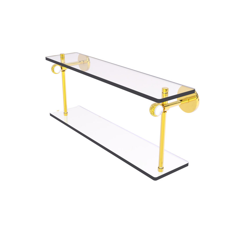 Tablette murale à deux niveaux en verre Margolis, Laiton poli, H 9,2 po x l 22 po x P 5,6 po