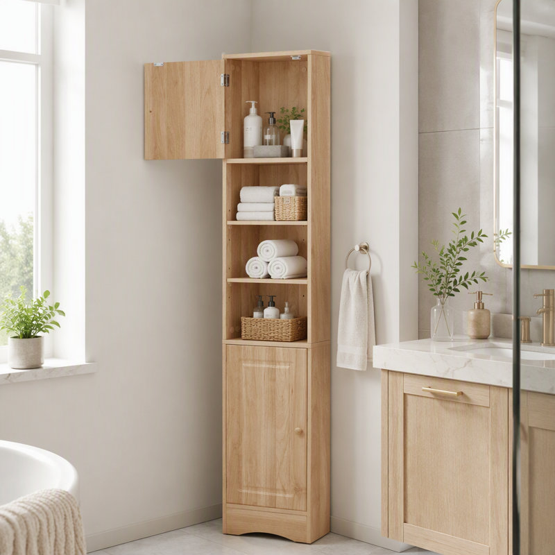 Meuble de salle de bain multifonctionnel de rangement de coin avec étagères ajustables