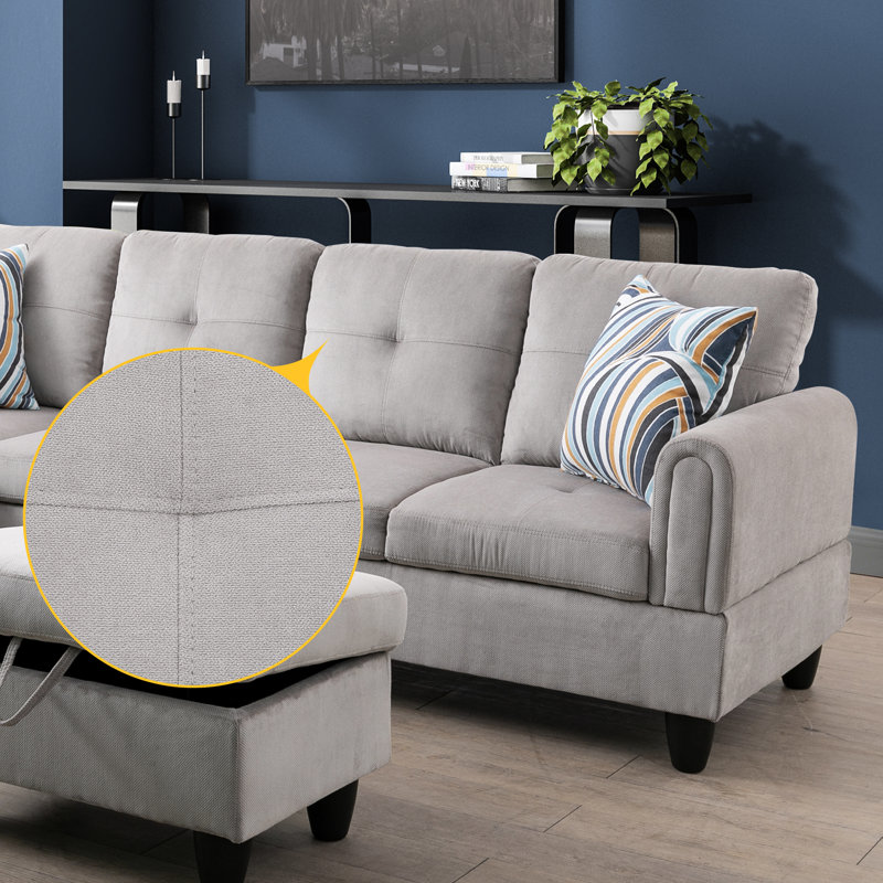 Addalyne Upholstered L-Shaped Sectional Left Hand Facing, Gray Microbeer