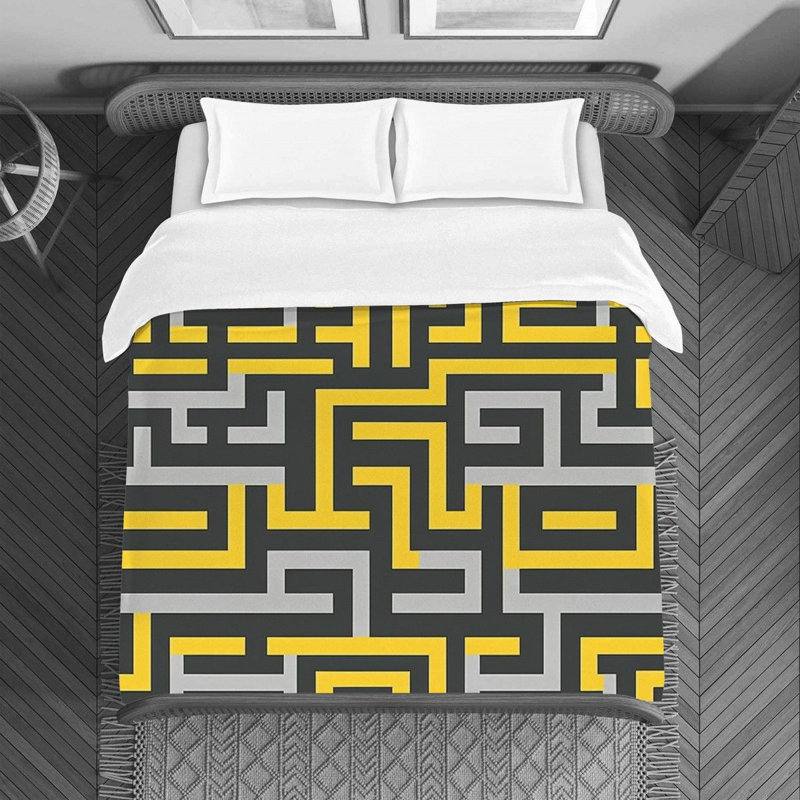Housse de couette Greek Key, Housse de couette grand, Gris / jaune géométrique