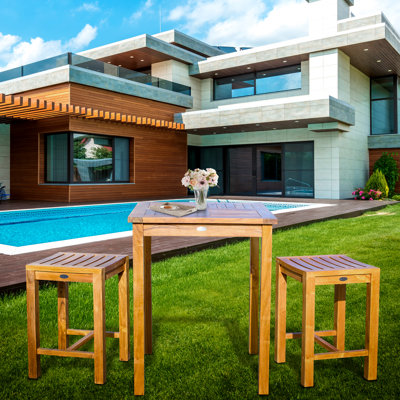2 - Person Teak Wood Patio Dining Set with Rectangular Table