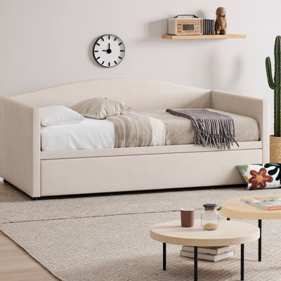 Cocoon Twin Size Velvet Daybed with Pop Up Trundle, Upholstered Sofa Bed Converts to King Size, Space-Saving Design for Guest Room & Small Spaces, No Box Spring Needed 660 lbs Capacity