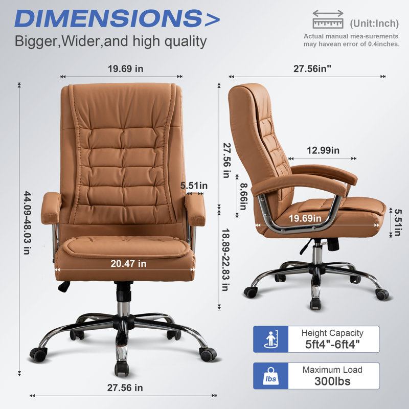 Allard Ergonomic Faux  Tufted Leather Executive Office Chair with Padded Armrest, Camel