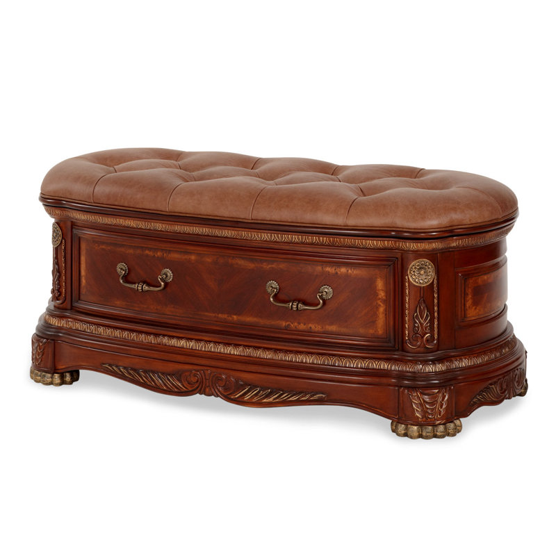 Cortina Honey Walnut Leather Storage Bench