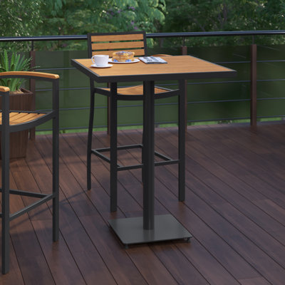 Lark Commercial Grade 32" Square Outdoor Bar Height Table with Poly Resin Slats by Hokku Designs