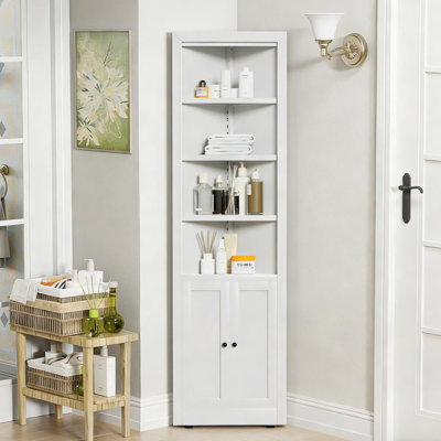71" Tall Corner Storage Cabinet With 2 Doors, 5-Tier Metal Cabinet With Adjustable Shelves, Freestanding Kitchen Storage For Pantry, Living Room, Bathroom, Laundry Room, Space Saving Furniture