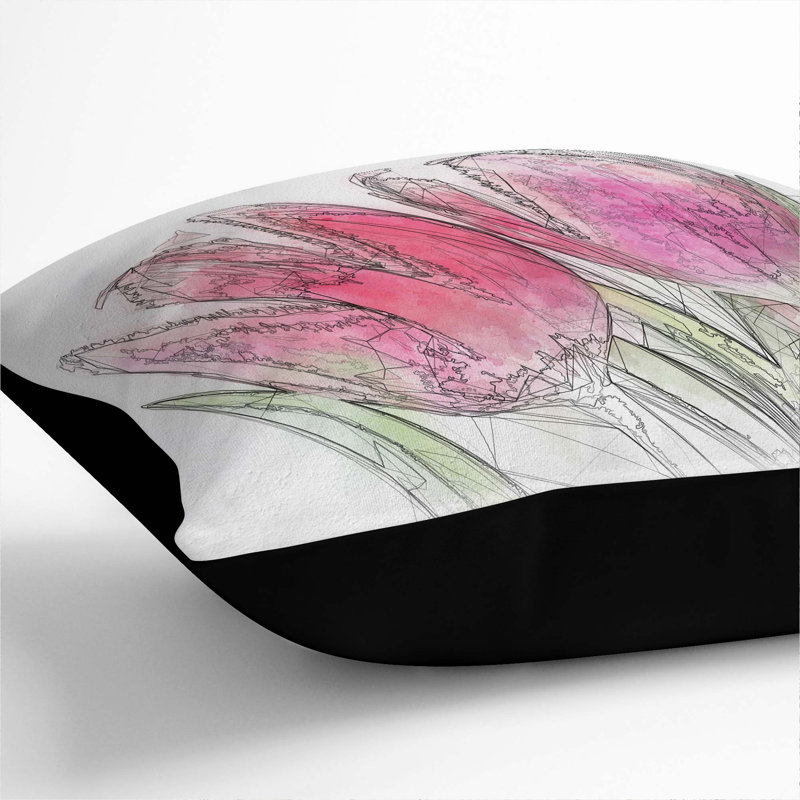 Floral Square Cushion, 40cm H x 40cm W x 15cm D, Black