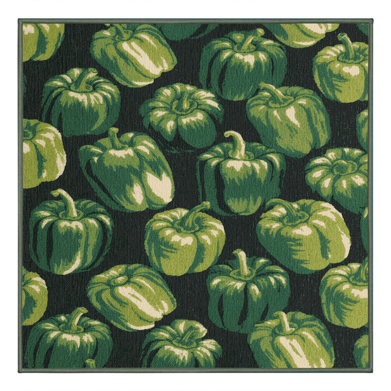 Washable Bell Pepper Green Vegetables Area Rug, Square 8'
