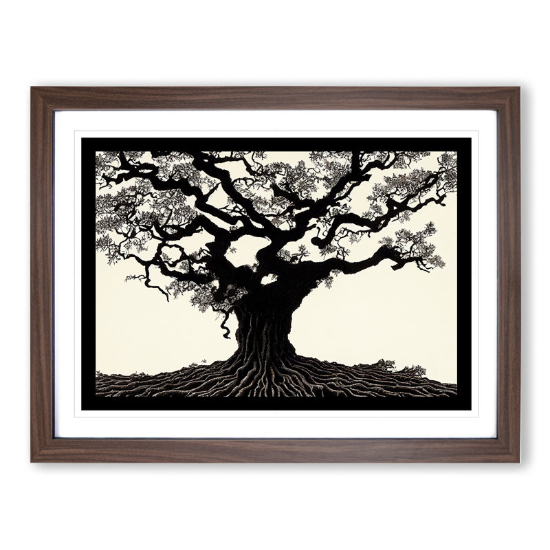 Cosmopolitan Oak Tree - Single Picture Frame Print, Walnut Framed, 46cm H x 64cm W x 2cm D