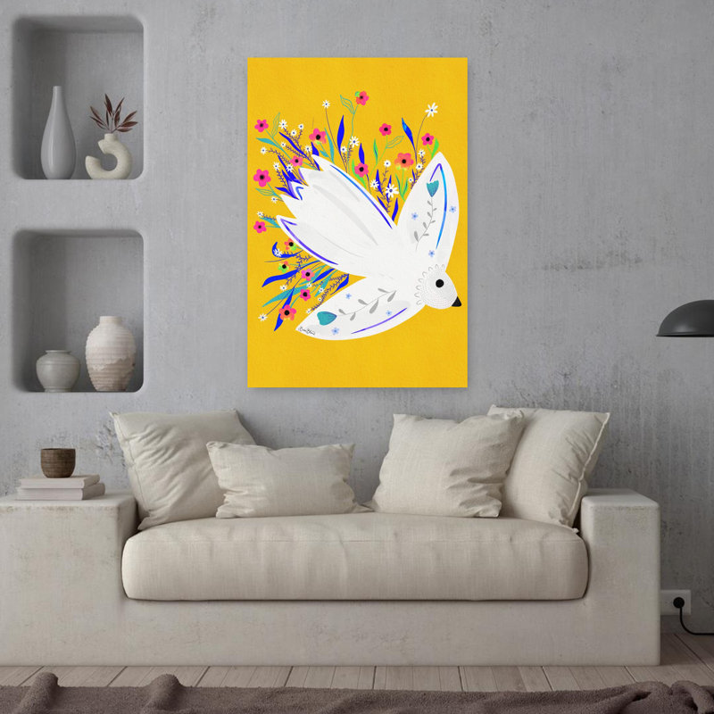 Art contemporain, oiseau mouette, art floral, H 36 po x l 24 po
