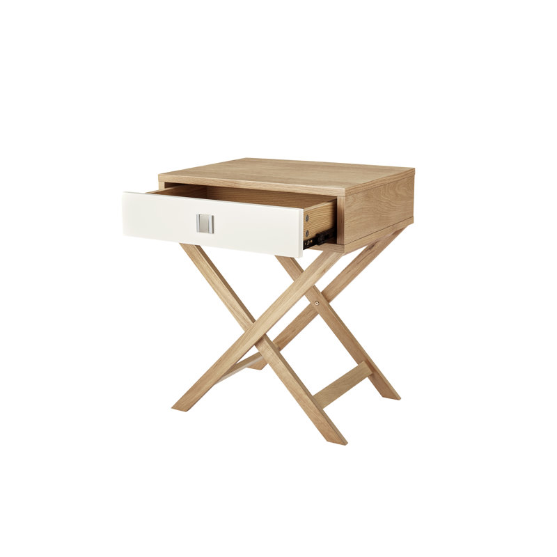 Bittoo Cross Legs End Table, White/Oak