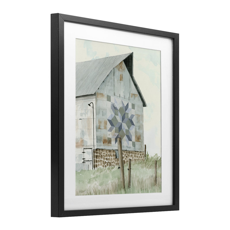 Courtepointe Pickel's Barn, reproduction sous verre, conception de Cindy Jacobs, Cadre noir minuit, H 16 po x l 13 po