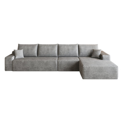 Canapé modulaire en forme de L 135 po avec méridienne en forme de L, canapé modulaire moderne avec assise profonde, fauteuils rembourrés pour la chambre à coucher du salon, aucun assemblage requis, gris (tissu en velours côtelé moelleux) L 135,0 po x l 68,1 po x 37 po