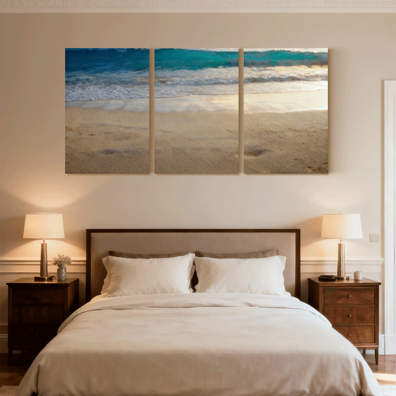 Plage, vagues de l'océan, coucher de soleil, horizon de sable, ensemble de 3 impressions sur toile, H 30 po x l 60 po