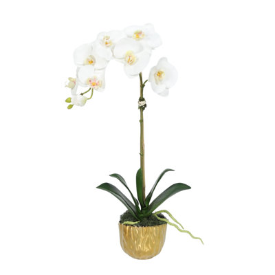 Faux Orchid Plant In Gold Vase