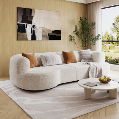 110"W Modern Upholstered Sofa, UFO Compression Chasing Sofa, Loop Yarn Upholstered Deep Seat Couch with Four Pillows(White)