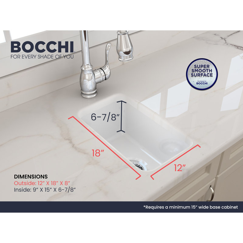 12'' L Kitchen Sink, White