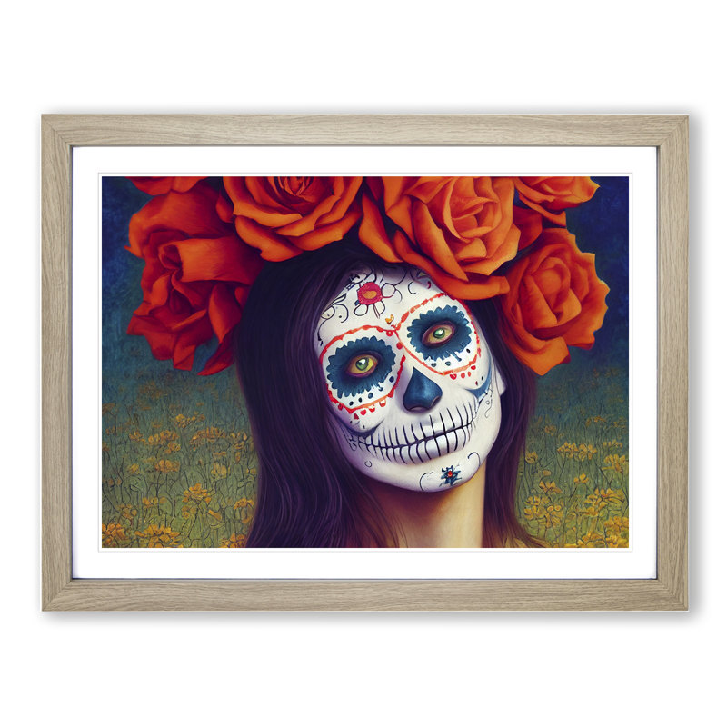 Sugar Skull Woman Vol.2 - Single Picture Frame Print, 25cm H x 34cm W x 2cm D, Oak Framed