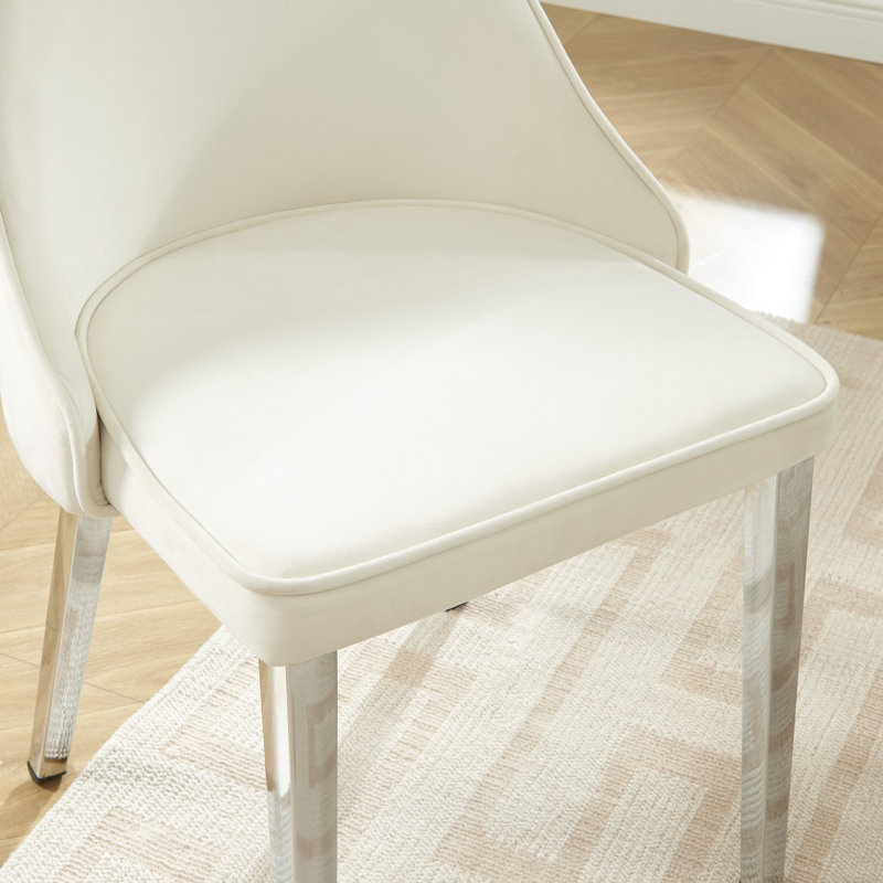 18'' H Upholstered Metal Side Chair, Beige, Silver